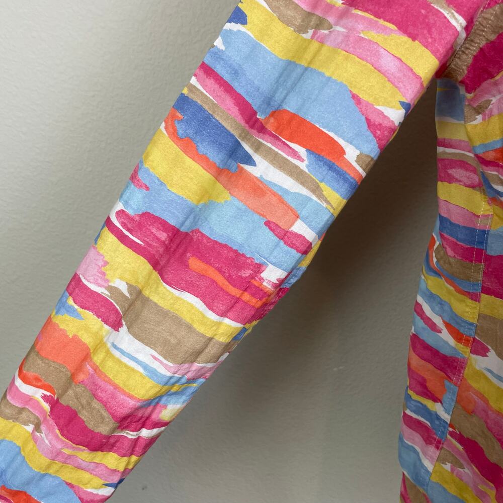 J Mclaughlin Multicolor Abstract Stripe Long Sleeve Button Top Large - Picture 4 of 8